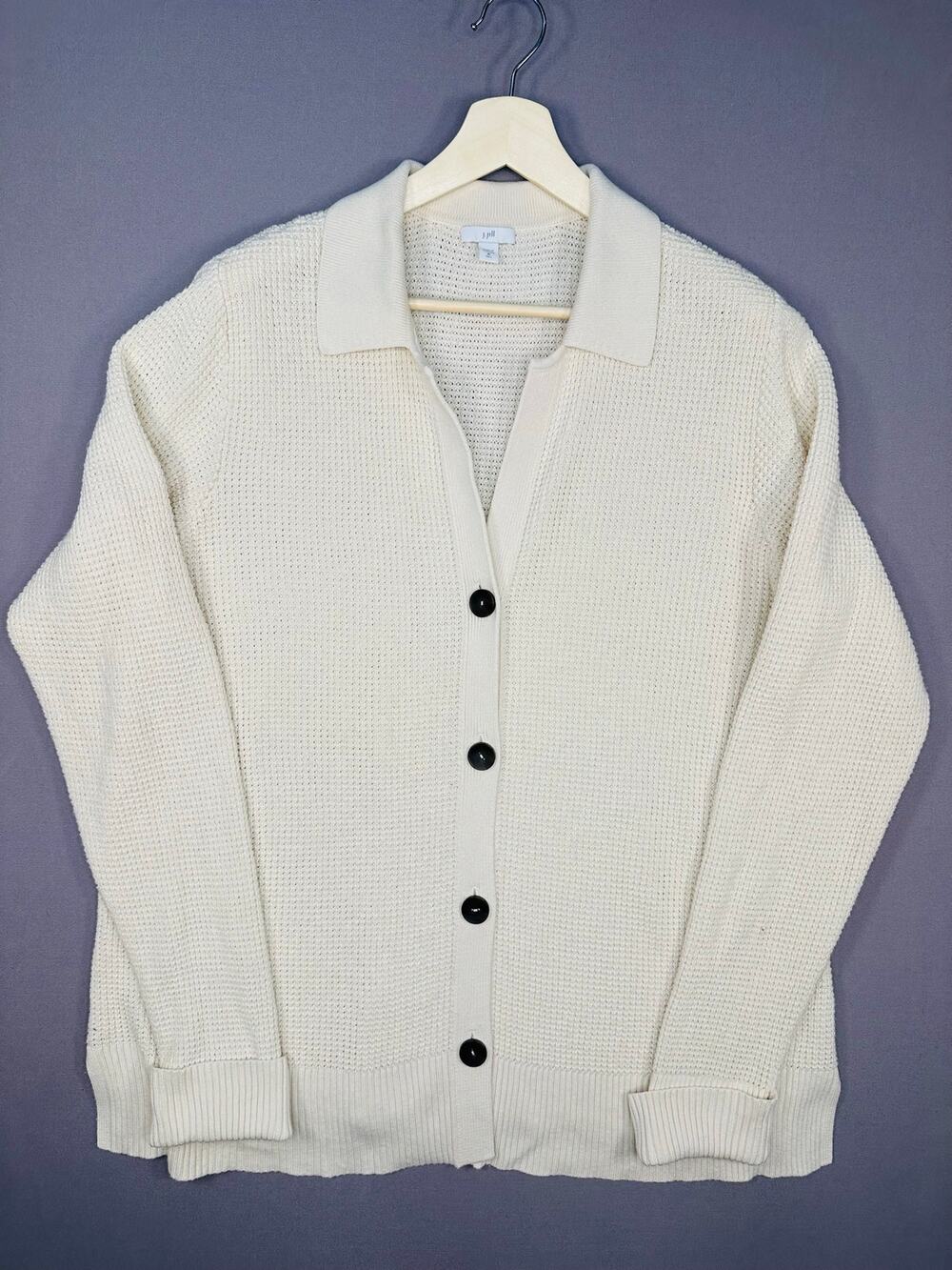 J. Jill Long Cream Waffle Weave Cardigan Sweater Size XL